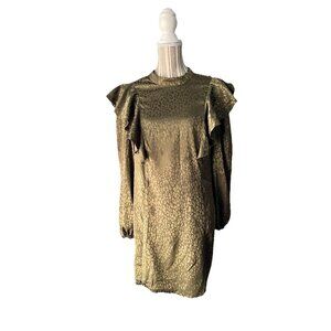 River Island ASOS Olive Animal Print Satin Mini Tea Dress Ruffle Women’s Size 10